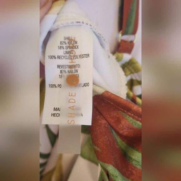 Shade & Shore L Cross Back Green Brown Leaf Print One Piece Women's Swim Top - Picture 10 of 13